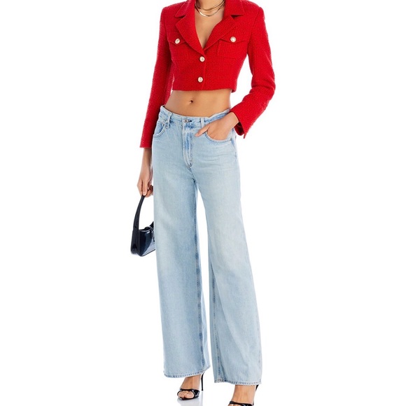 Generation Love Bright Red Tweed CroppedDouble-Breasted Blazer with Gold Buttons - Picture 2 of 5